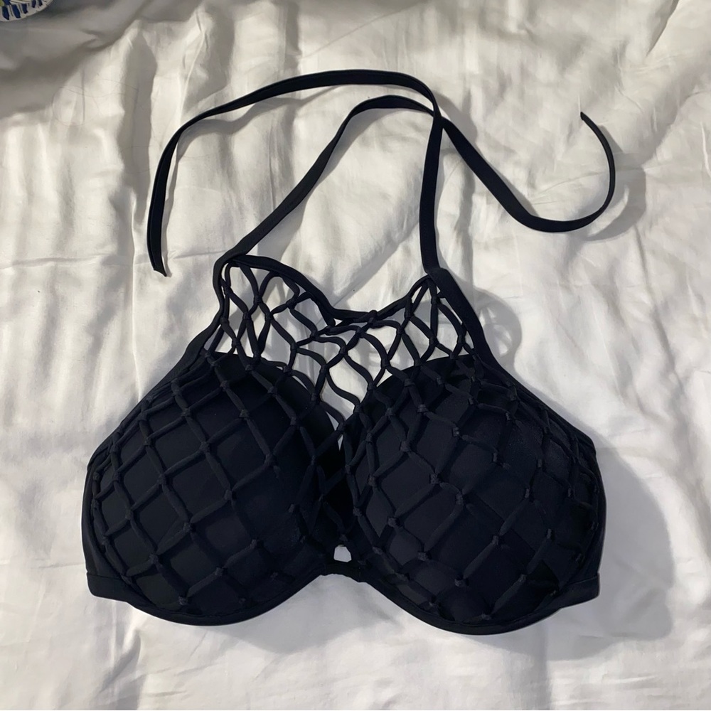 Shade & Shore Black High Neck Lattice Bikini Top
